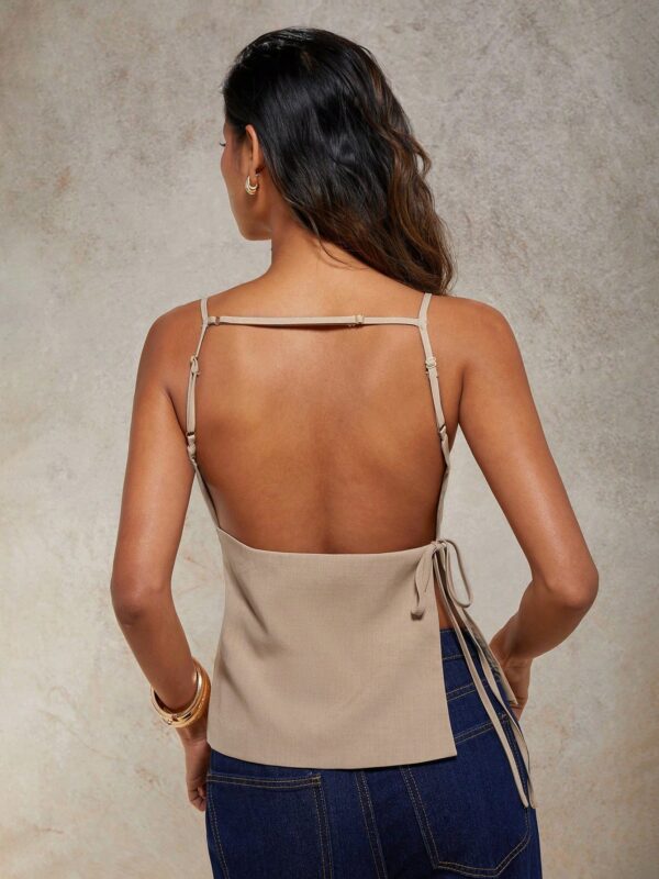 Solid Color Lace-Up Backless Sleeveless Crop Top