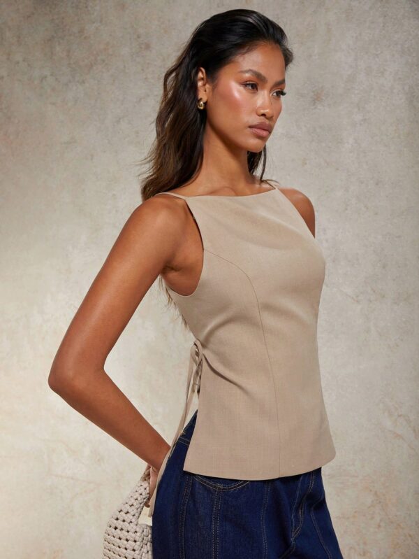 Solid Color Lace-Up Backless Sleeveless Crop Top