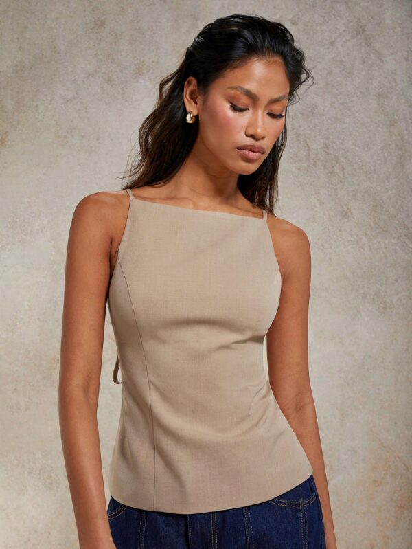 Solid Color Lace-Up Backless Sleeveless Crop Top