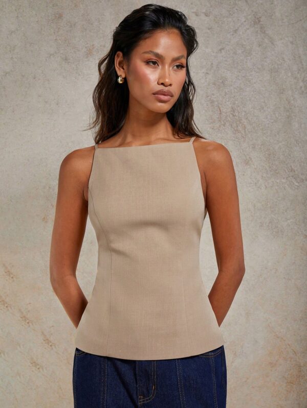 Solid Color Lace-Up Backless Sleeveless Crop Top