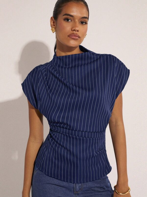 Striped Batwing Short Sleeve Blouse