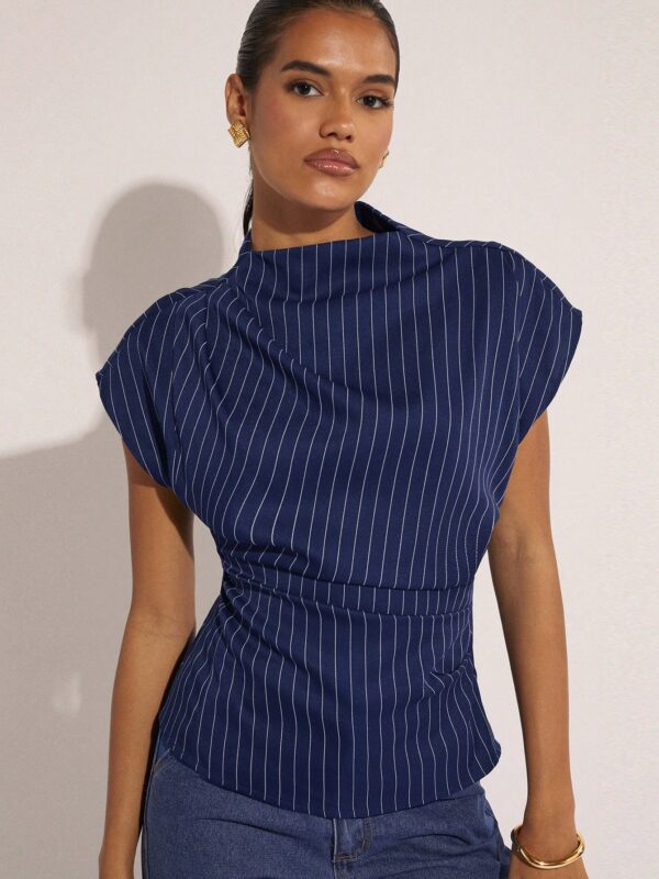 Striped Batwing Short Sleeve Blouse