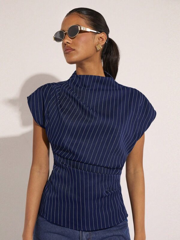 Striped Batwing Short Sleeve Blouse