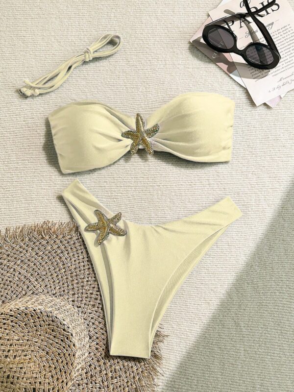 Metallic Bandeau Top & V-Shape Bottom Swimsuit