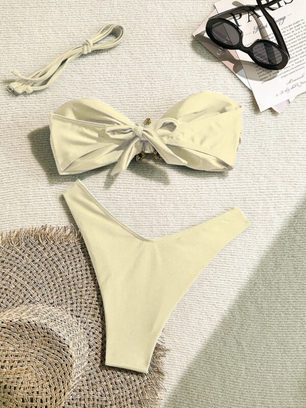 Metallic Bandeau Top & V-Shape Bottom Swimsuit