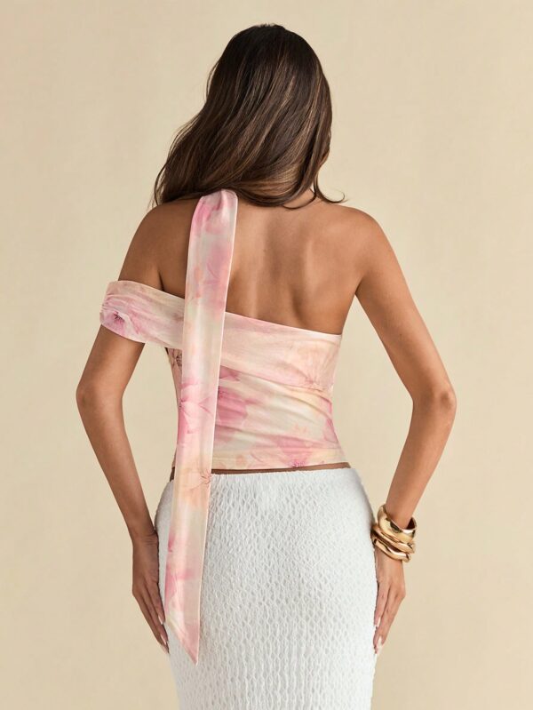 Floral Print Strapless Bow Tank Top