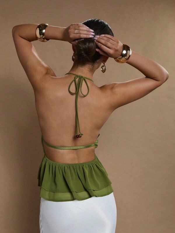 Solid Color Halter Neck Sleeveless Casual Tank Top