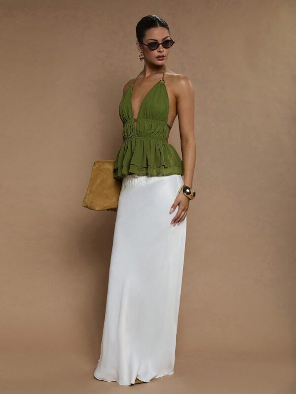 Solid Color Halter Neck Sleeveless Casual Tank Top