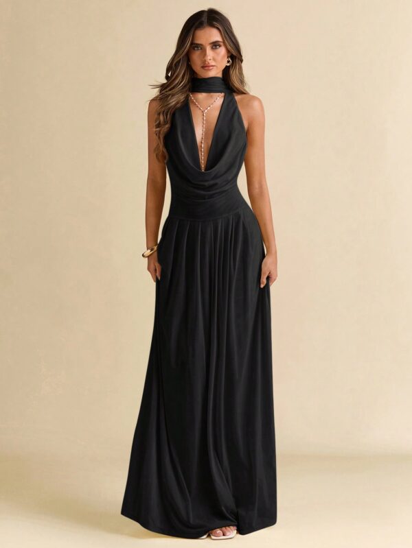 Draped Neck Backless Maxi Dress