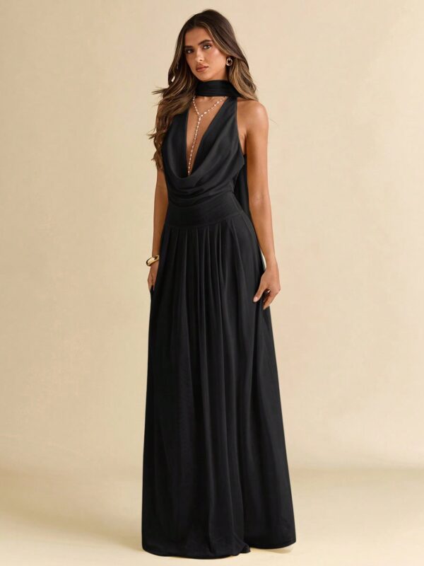 Draped Neck Backless Maxi Dress
