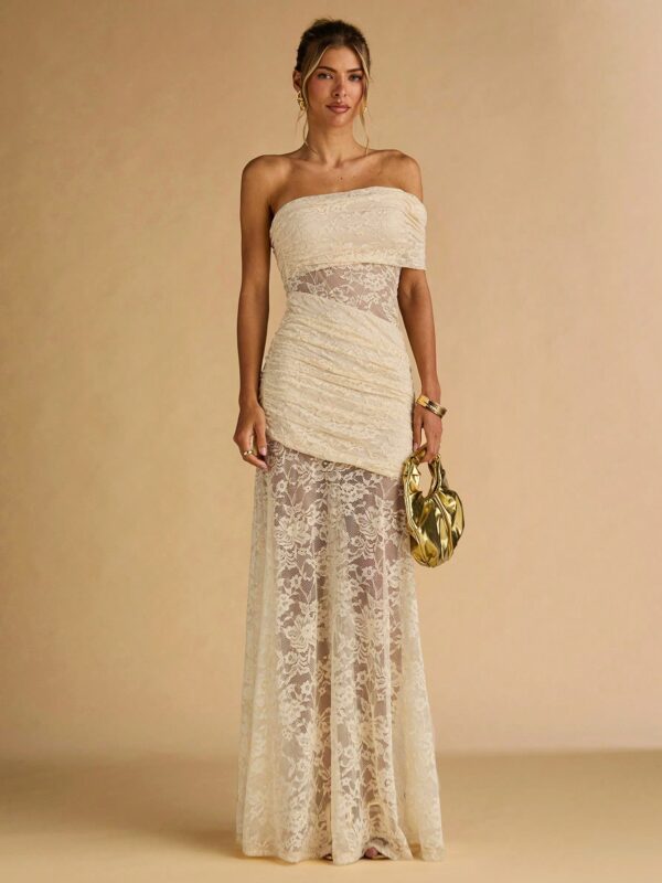 Floral Lace Ruffle Asymmetric Hem Elegant Dress