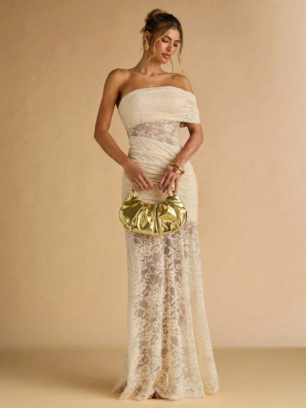 Floral Lace Ruffle Asymmetric Hem Elegant Dress