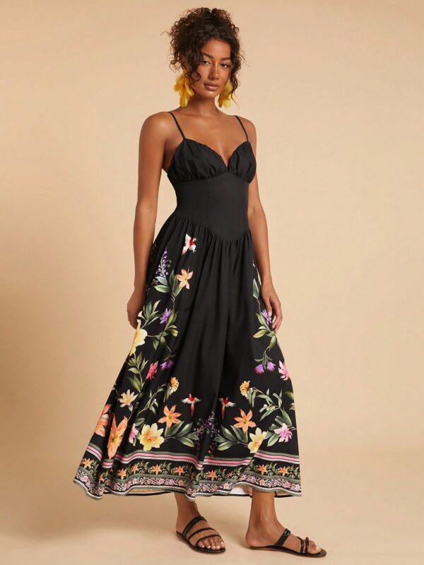 Woven Printed Dress With Spaghetti Straps