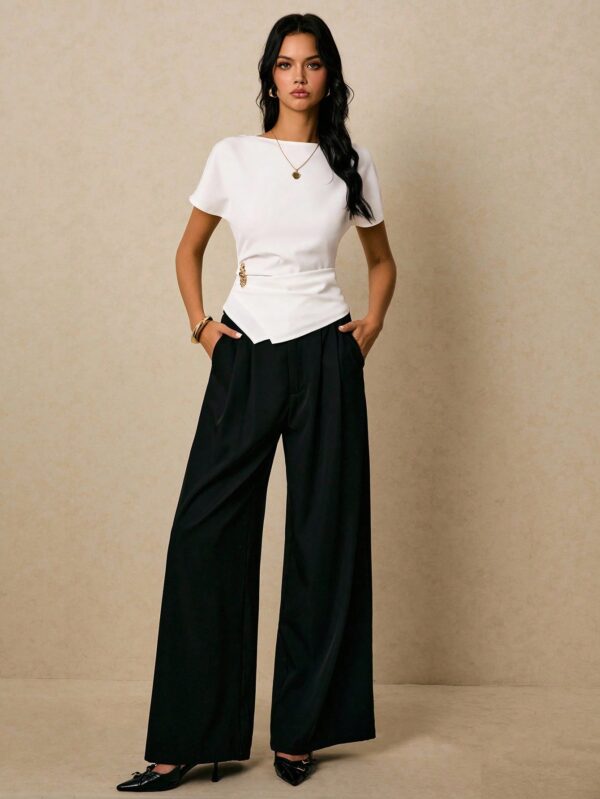 Elegant Commuter Metal Decor Waist Top
