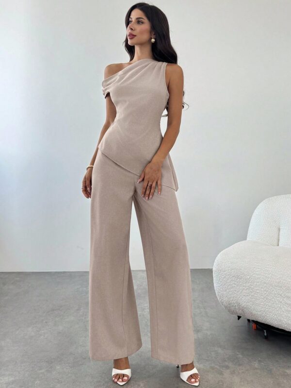 Elegant Two Pieces  Linen Top and Wide-Leg Pants