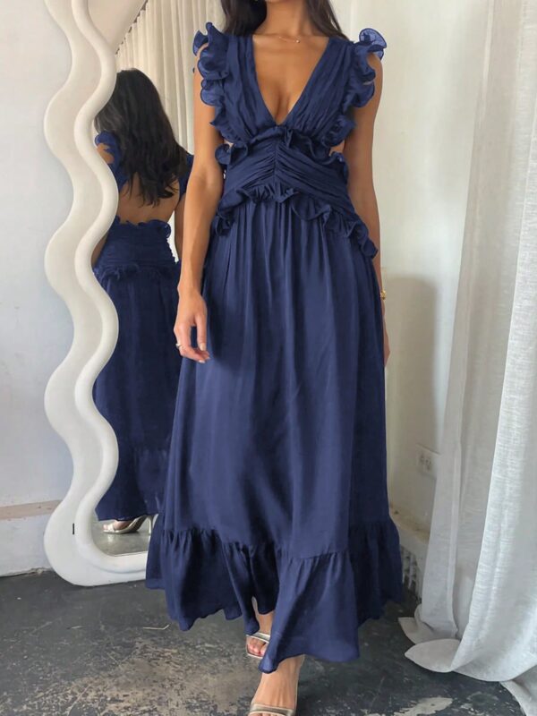 Sleeveless Backless Ruffle Edge Dress