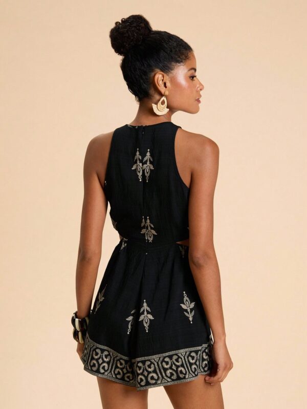 Cutout Waist Sleeveless Romper
