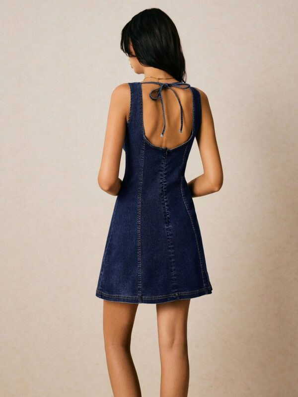 Round Neck Sleeveless Backless Lace-Up Denim Dress
