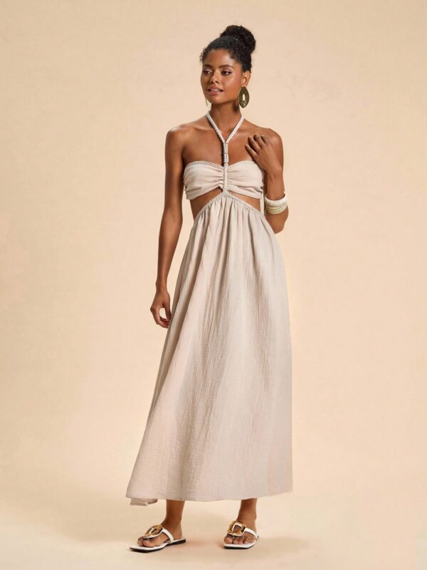 Pleated Linen Maxi Halter Dress