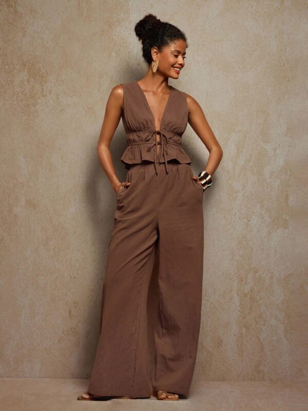 V-Neck Shirt And Wide Leg Pants Set