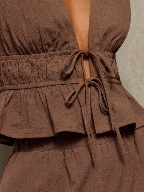 V-Neck Shirt And Wide Leg Pants Set