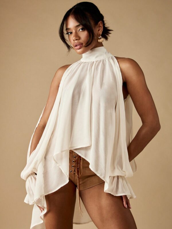 Elegant Mock Neck Sleeveless Blouse Top