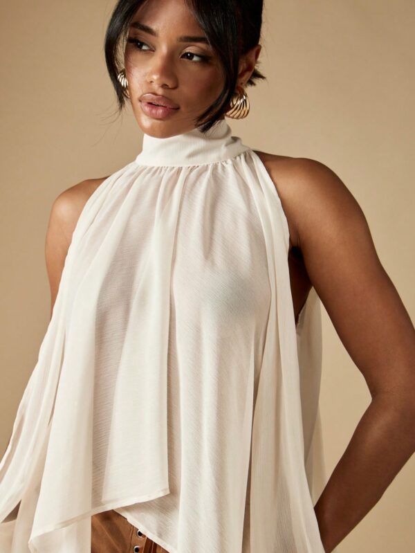 Elegant Mock Neck Sleeveless Blouse Top