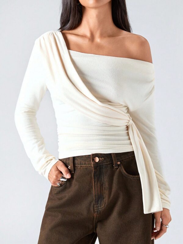 Asymmetric Neck Tie Wrap Top
