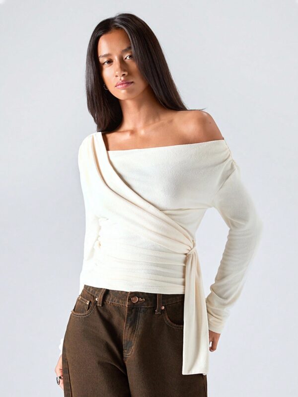 Asymmetric Neck Tie Wrap Top