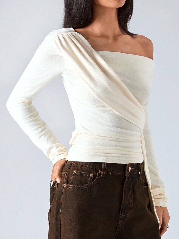 Asymmetric Neck Tie Wrap Top
