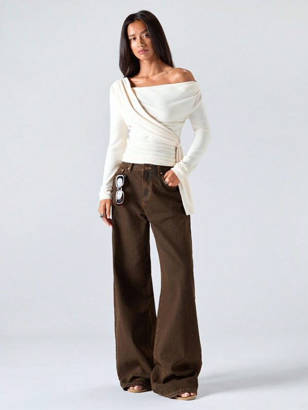 Asymmetric Neck Tie Wrap Top