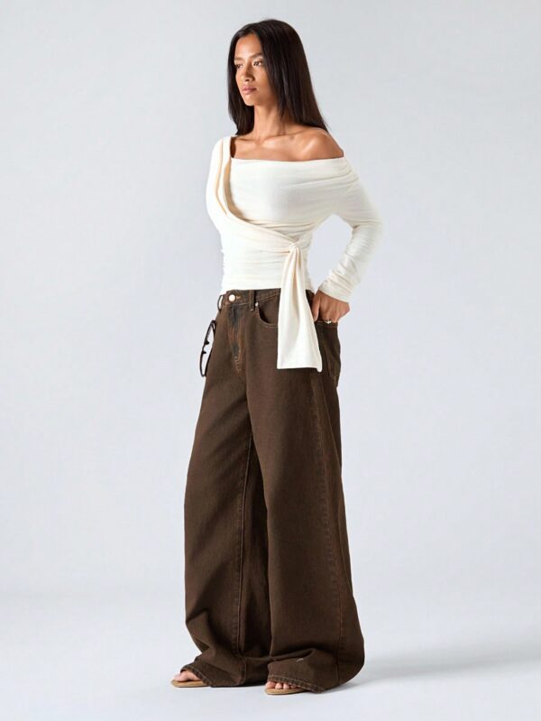 Asymmetric Neck Tie Wrap Top