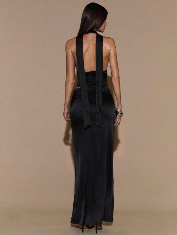 V-Neck Halter Satin Camisole & Long Maxi Skirt Set