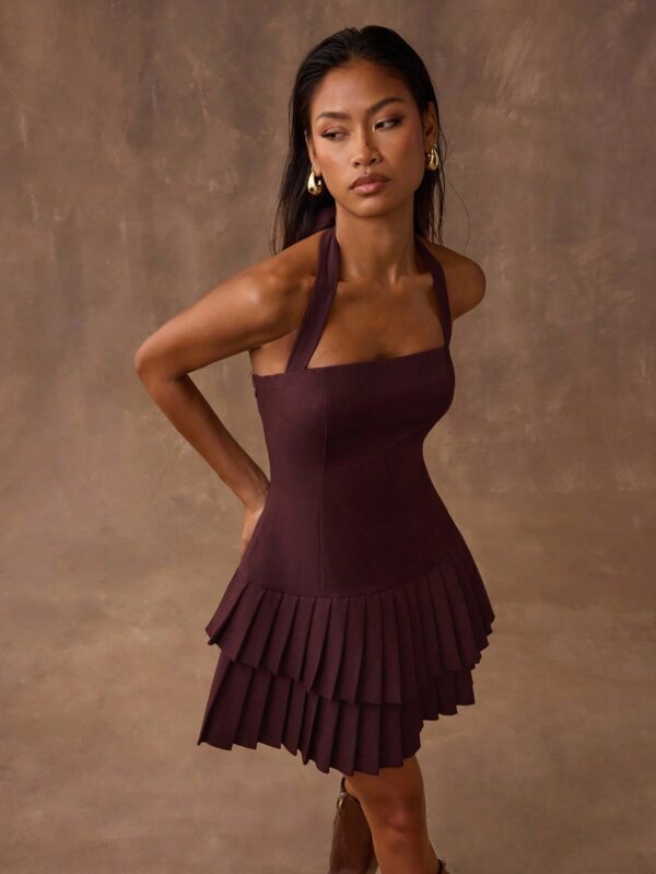 Pleated Halter Mini Dress