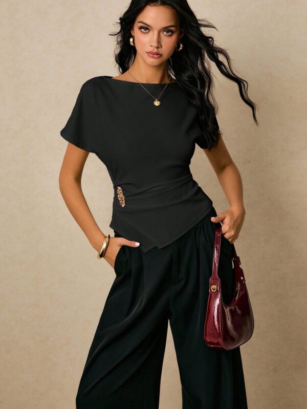 Elegant Commuter Metal Decor Waist Top
