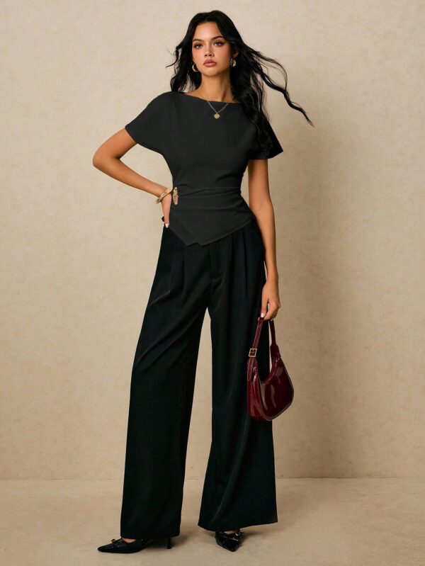 Elegant Commuter Metal Decor Waist Top