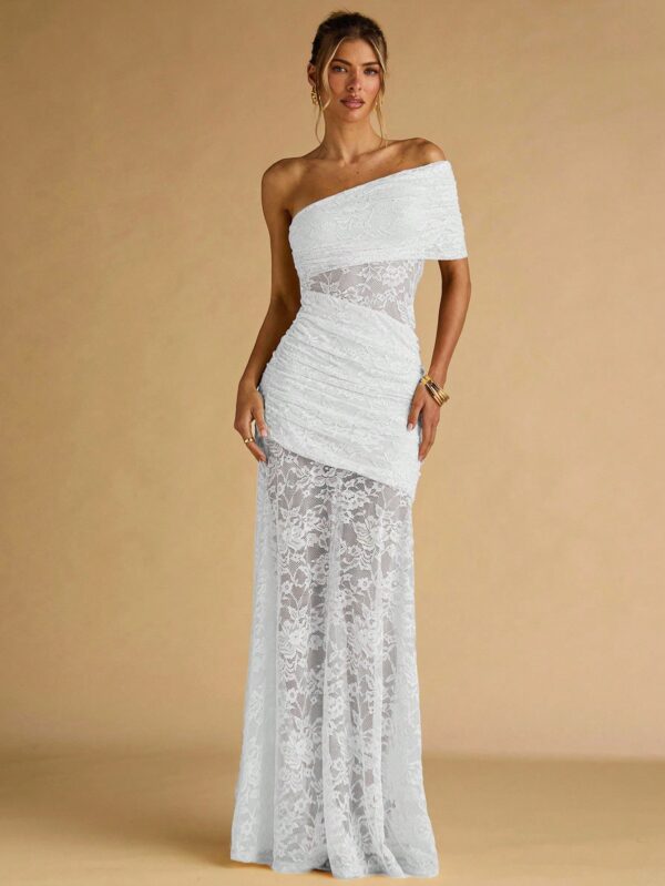 Floral Lace Ruffle Asymmetric Hem Elegant Dress