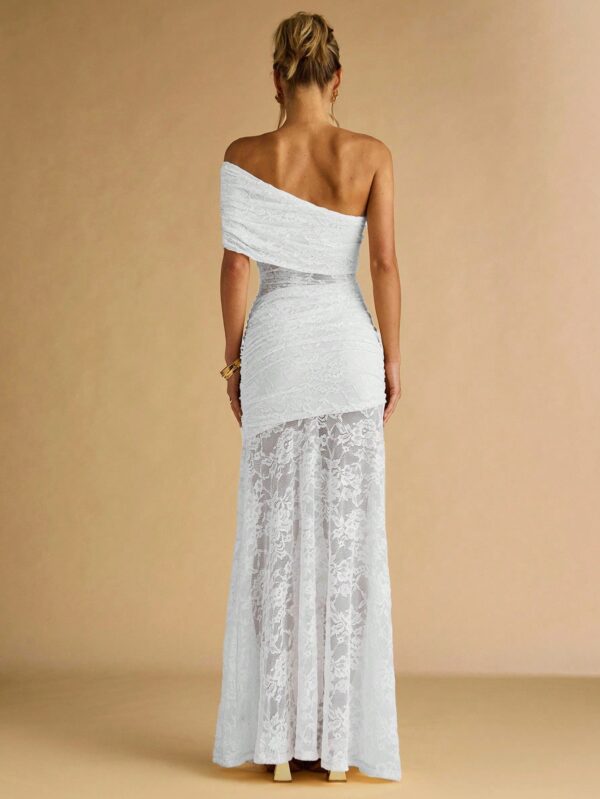 Floral Lace Ruffle Asymmetric Hem Elegant Dress