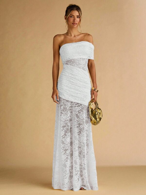 Floral Lace Ruffle Asymmetric Hem Elegant Dress