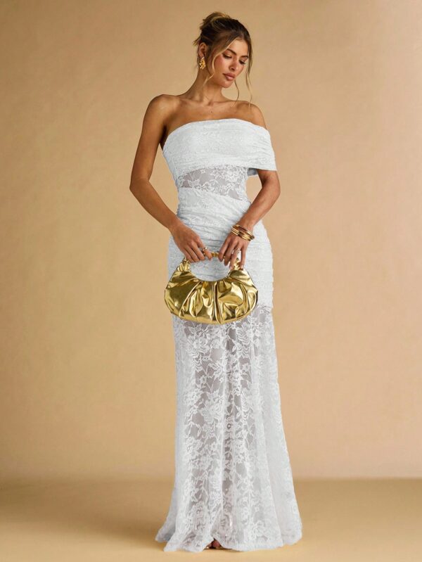 Floral Lace Ruffle Asymmetric Hem Elegant Dress
