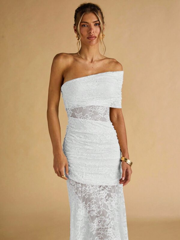 Floral Lace Ruffle Asymmetric Hem Elegant Dress