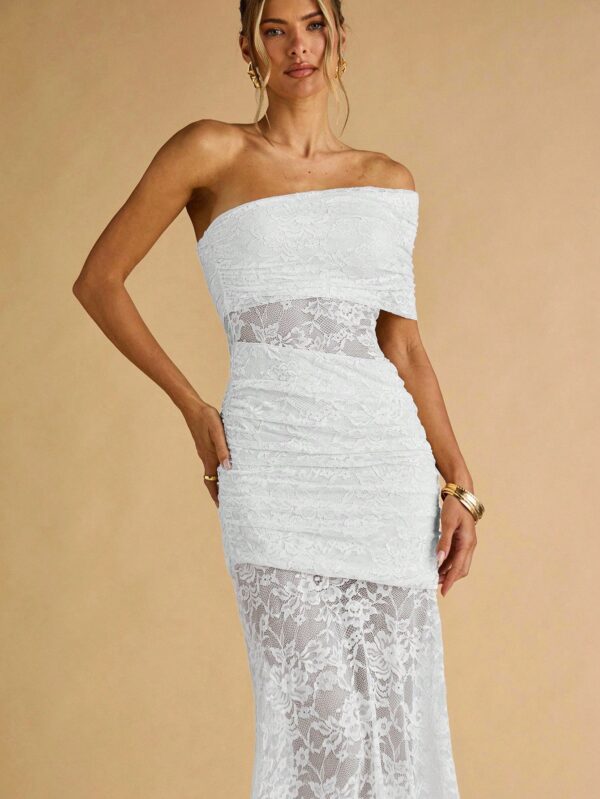 Floral Lace Ruffle Asymmetric Hem Elegant Dress