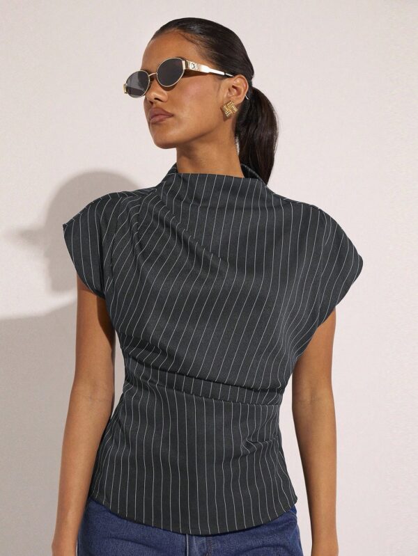 Striped Batwing Short Sleeve Blouse