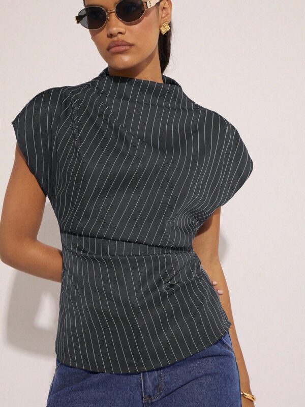 Striped Batwing Short Sleeve Blouse