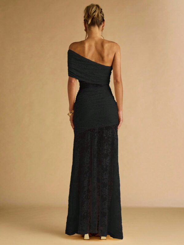 Floral Lace Ruffle Asymmetric Hem Elegant Dress