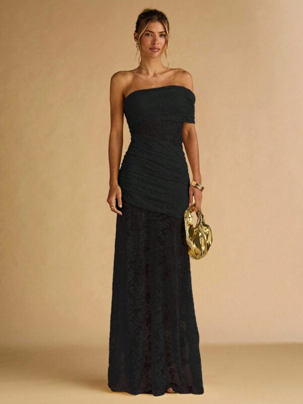 Floral Lace Ruffle Asymmetric Hem Elegant Dress