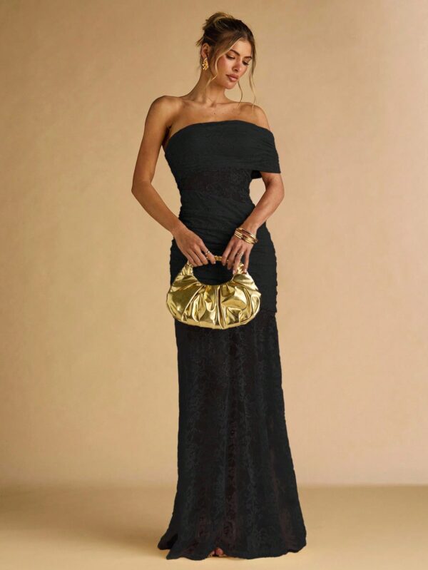 Floral Lace Ruffle Asymmetric Hem Elegant Dress