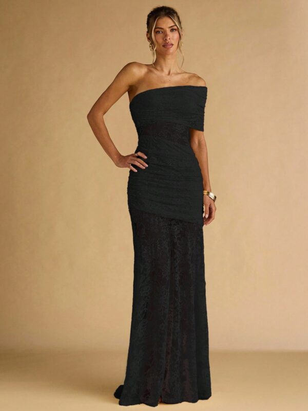 Floral Lace Ruffle Asymmetric Hem Elegant Dress