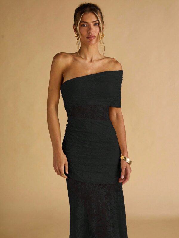 Floral Lace Ruffle Asymmetric Hem Elegant Dress