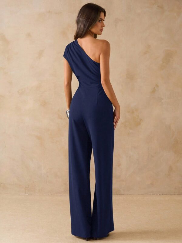 Asymmetrical Shoulder Fitted Wide Leg Jumpsuit